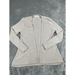 Subtle Luxury 100% Cashmere Women's S/M Open Front Longline Cardigan Beige